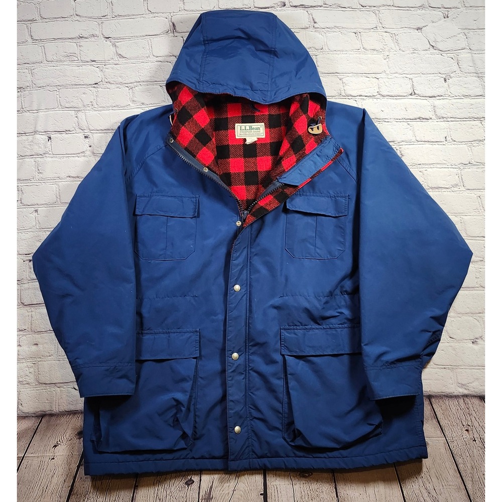 Vintage LL Bean Baxter State Parka Mens 2XL Blue Plaid Wool Lined USA Made